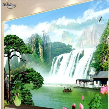 beibehang Персонални китайски пейзаж живопис с водопади, дизайн на фона на телевизор, тапети за стени Papel de parede