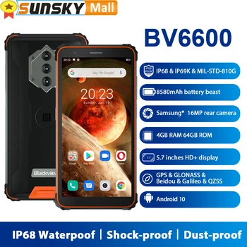 Blackview BV6600 Телефон 4 GB 64 GB 16 MP 8 Mp Камера Водоустойчива акумулаторна Батерия 8580 ма 5,7 инча Android 10,0 Восьмиядерный смартфон OTG NFC и 4G