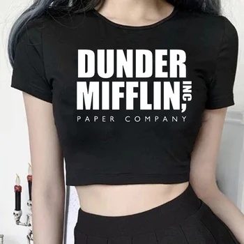 Dunder Mifflin, готическа приказка калпав съкратен топ, дамски градинска облекло, тениски с графичен модел на хипитата cyber y2k, съкратен