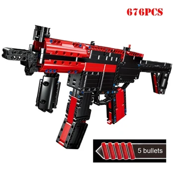 Moc Автоматична Пушка MP5 Пистолет Строителни Блокове САМ Шутър Военна WW2 Градска Полиция Технически Тухли Играчки За Деца