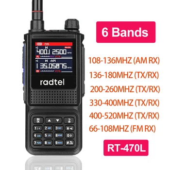 Radtel RT-470L 5 W 6 Ленти Любителски Шунка Двустранно Радиостанция 256CH Air Band Уоки Токи NOAA Цветен LCD Полицейски Скенер Авиационен