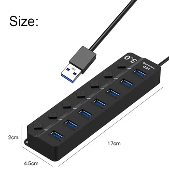 USB 3.0 Хъб Високоскоростен Мулти USB Адаптер-Газа мощност 7 Пристанища Множество Удължител С Ключ За КОМПЮТРИ и Компютърни Аксесоари