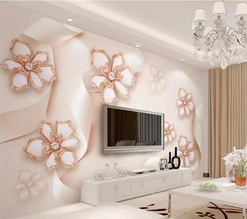wellyu papel de parede para quarto Тапети по поръчка Розов 3d бижута и цветя от коприна телевизия фон на стената papier peint papel tapiz