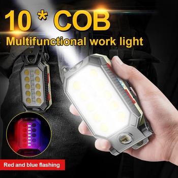 Актуализация T6 Преносими led фенерче 10 COB Работен светлина USB Акумулаторна Регулируема Лампа за къмпинг IPX4 Дизайн на Магнит, с една кука