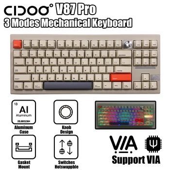 Безжична Ръчна клавиатура Cidoo V87 PRO TKL С Програмируем алуминиева Дръжка 80% Оформление, 3 Режима на RGB PBT Keycaps Hotswappble