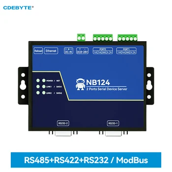 Вграден пазач на 2-канален последователно сървър RS232/422/485 RJ-45 Modbus Gateway CDEBYTE NB124S TCP/UDP/MQTT DC 8-28 В екип AT