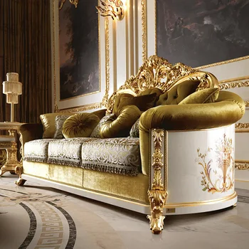 Висококачествена европейска Антични Лукс, луксозен диван за дневна, мебели от естествена кожа, комплект jx135