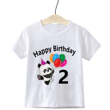 Детска тениска с изображение на Панда с номер рожден ден, мультяшная тениска за момчета и момичета, забавен подарък за рожден ден, тениска с потребителски номер на името на
