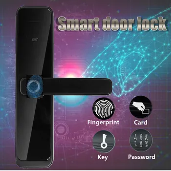 Електронна система за заключване на биометрични заключване на пръстови отпечатъци смарт карта цифров код брава за домашна сигурност Черен Нов