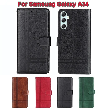 За Capa Para Samsung Galaxy A34 SM-A346B/D Калъф Оригинален Кожен Калъф за мобилен телефон Samsung A54 A34 A24 4G M14 5G Чанта-портфейл Etui