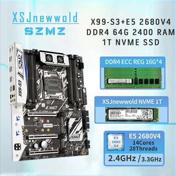 Комплект слот на дънната платка SZMZ X99-S3 с E5 2680V4 DDR4 2400 4*16G = 64GB RAM Четырехканальный XSJnewwold PCIe 3.0 1T SSD kit xeon x99
