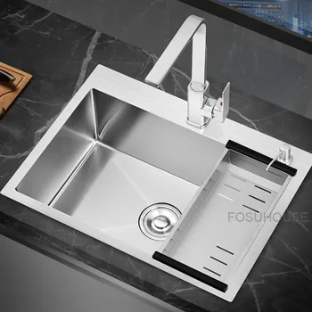 Кухненска мивка с един канавката от неръждаема стомана 304, Мивка за ръчно измиване на посуда, Маса за миене на горната и долната част на съдове