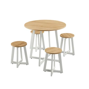 Кухненски кът комплект от 5 теми 1 кръгла маса с дървени апликации и 4 стола