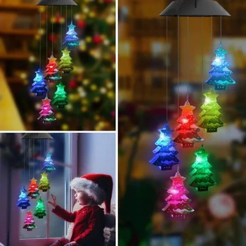 Лампа с перезвоном вятър, Слънчеви градиентные завеси, Леки висулки във формата на снежен човек, чувствителен лампа, акумулаторна батерия за украса на Коледните фестивала в градината