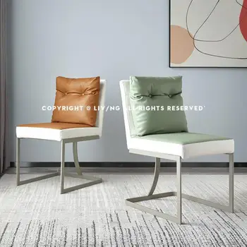 Лесен луксозен 2022 Нов кожен стол за хранене Италиански минималистичен дизайн на домашен стол премиум-клас с гръб един Прост, модерен стол
