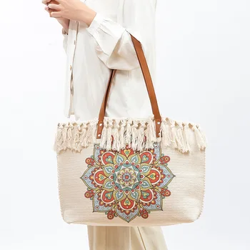Летни тенденции на американски стил, дамска чанта с пискюли и букви, холщовая чанта-тоут, плажна чанта, чанта за памперси, голяма чанта голям-тоут