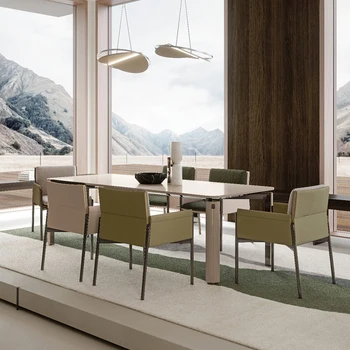 Минималистичен правоъгълна маса за хранене италианския дизайнер 2020 г., нов минималистичен семеен маса за хранене от неръждаема стомана