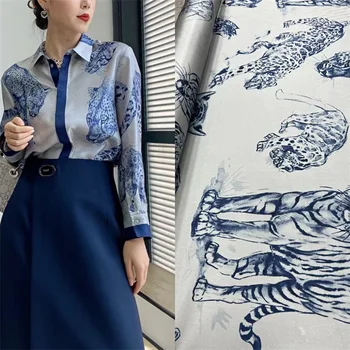 Нова саржевая еластична коприна плат с принтом тигър и леопард сив цвят, висококачествен плат за рокли-ризи 50 x 140 см