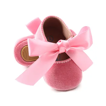 Обувки За новородени момичета, първите проходилки, модел обувки на принцесата от изкуствена кожа с лък и лента, устойчива на плъзгане подметка каучук, обувки за бебешко креватче, мокасини