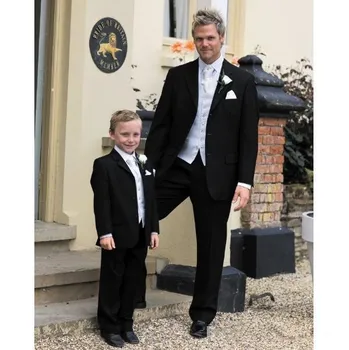 Официалната дрехи за момчета, Нов Черен Костюм за момчета, Смокинг на младоженеца, Официално облекло, Детско сватбена рокля, Костюм за момчета (яке + жилетка + Панталони + вратовръзка) по поръчка