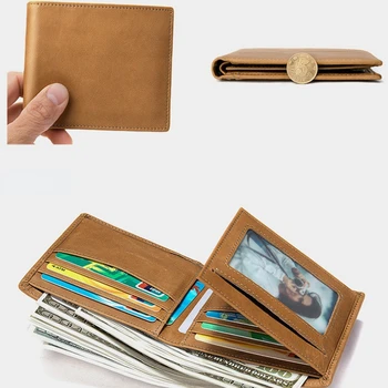 Случайни мъжки портфейл, къса портмонета от естествена кожа в ретро стил мъжка чанта за пари, луксозни марка, държач за кредитни карти, двоен портмонета за монети