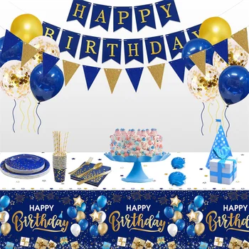 Украса честит рожден Ден, Покривката за момчета и момичета, аксесоари за парти по случай рождения Ден на възрастен, сини пластмасови за еднократна употреба правоъгълна покритие за масата