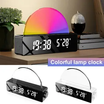 Цветни светлинни часовник с Двойна аларма Регулиране на яркостта на смарт часовници Показване на времето Огледало изгрев светлина за пробуждане на Околната светлина
