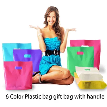 100 бр. найлонова торбичка за покупките и опаковъчни пакет, малката голяма найлонова торбичка, подарък пакет за бижута на бутик лилав цвят с дръжка