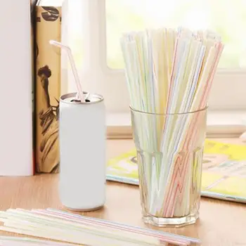 100 бр. Цветни сламки за пиене, за еднократна употреба пластмасови сламки за напитки, които не съдържат BPA, за домашни партита