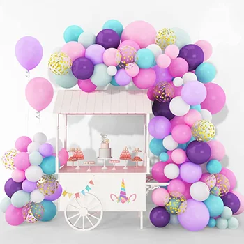 168 бр., венец балони с единорогом, арка, розово, лилаво, синьо, балони от вълшебен филм за детската душа, украса за сватба, рожден ден