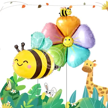 2 елемента Анимационни балони с животни Голям цветен Цвете Пчела Мравка Насекомото Богомолка Гелиевый Балон Детски Душ Украса За Рожден Ден Балон
