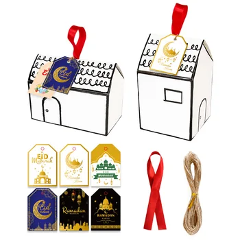 24 комплект Кутия шоколадови Бонбони Eid Mubarak Подарък Кутия за Опаковане Пакет С Хартия Биркой 