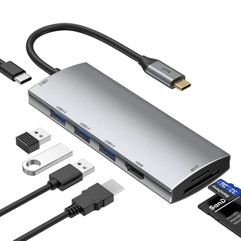 7 в 1 C USB Хъб 4K, HDMI Изход 100 W PD SD Cardreader, USB Хъб, към HDMI Многопортовый C USB Адаптер-ключ за MacBook Pro Air HP XPS
