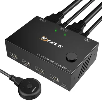 KCEVE KC-KVM202 HD KVM Превключвател Превключвател с два дисплея с видео резолюция до 3840*2160 при честота 30 Hz-Широка съвместимост с щепсела и да играе.