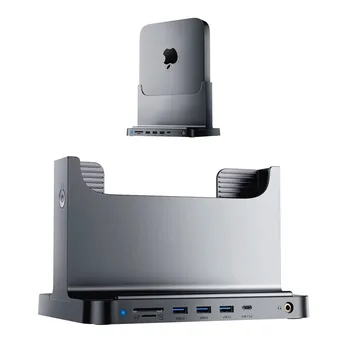 Докинг станция Mac Mini Stand за Mac Mini, на Притежателя на док-станция 8 в 1 с адаптер на захранване, Портове USB 3.0 / USB-hub, четец на карти памет TF /SD