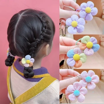 Еластични ленти за коса под формата на цветя за малки момичета, разтеглив въже за коса във формата на цветя, сладки дъвка за коса, аксесоари за коса за момиченца