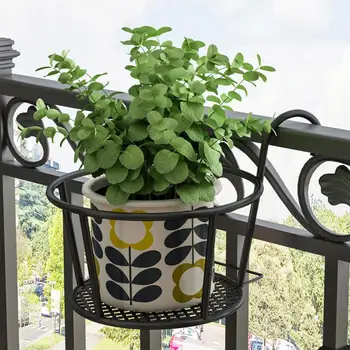 Железни художествени висящи Кошници саксия Балкон растение Кръгли подпори на Парапета на Оградата Външно прозорец Бонсай, Декорация на Дома градина
