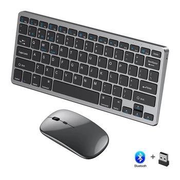 Комбинирана безжична клавиатура и мишка Bluetooth 5.0 и 2.4 G, мини мултимедийна клавиатура и мишка за преносими КОМПЮТРИ, iPad TV, Android Macbook