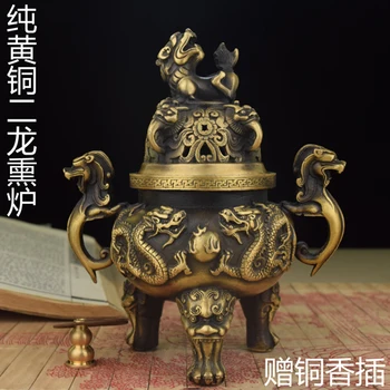 Медни кадилница за тамян-малък размер от мед и месинг, бутик тамян с дракон, антични жени Xuande, фабрична художествена Статуя