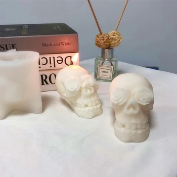 Мини 3D Форма за свещи от смола, скелет, епоксидни форма за леене, Силиконова женствена форма за цветя с черепа на Хелоуин, направи си сам, Ароматерапия, плавателни съдове
