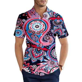 Мъжка колекция на Мандала, хавайски ризи, с нови модни тениски с 3D принтом, весели летни плажни ежедневни ризи с къс ръкав 002