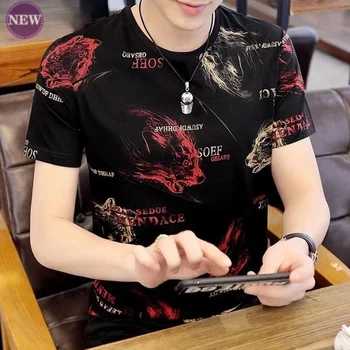 Мъжки новата модерна тениска с къс ръкав, лятна ежедневни корейската мода удобна долна риза, мъжки дрехи, горната фланелка