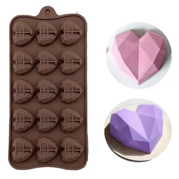 Нови 3D Форма за шоколад празни приказки във формата на сърце с 15 кухини, силиконови Форми за печене шоколадови бонбони с форма на Диамант, Декорации за кексчета, Инструменти за торта