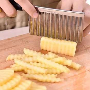 Нож за картофи с вълнообразни остриета от неръждаема стомана, кухненски приспособление, инструмент за рязане на зеленчуци и плодове, кухненски принадлежности, машина за приготвяне на пържени картофи